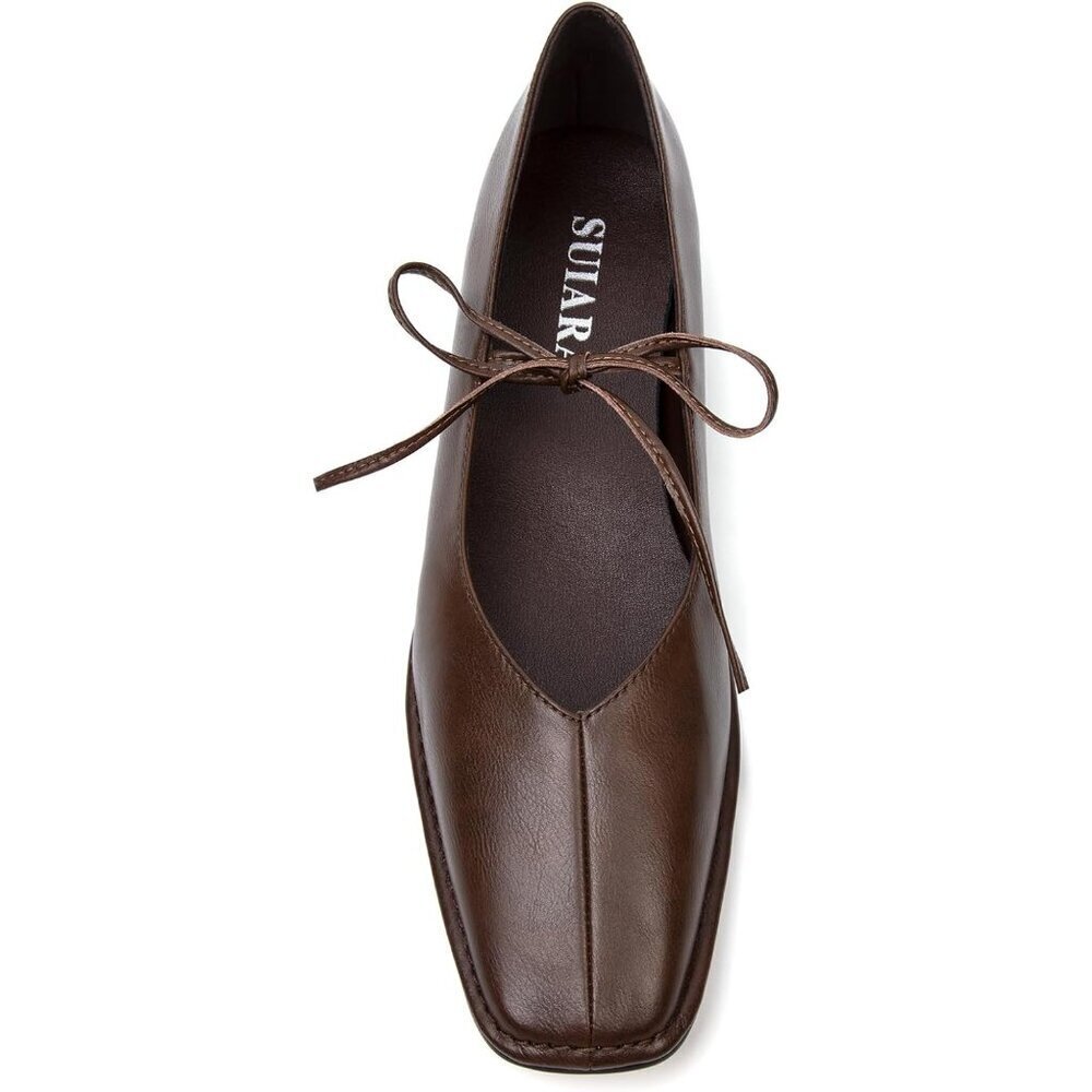 Women Brown Square Toe Comfortable Slip-On Lace-Up Loafers Summer Shoes